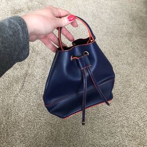 Navy blue & orange bucket bag purse
